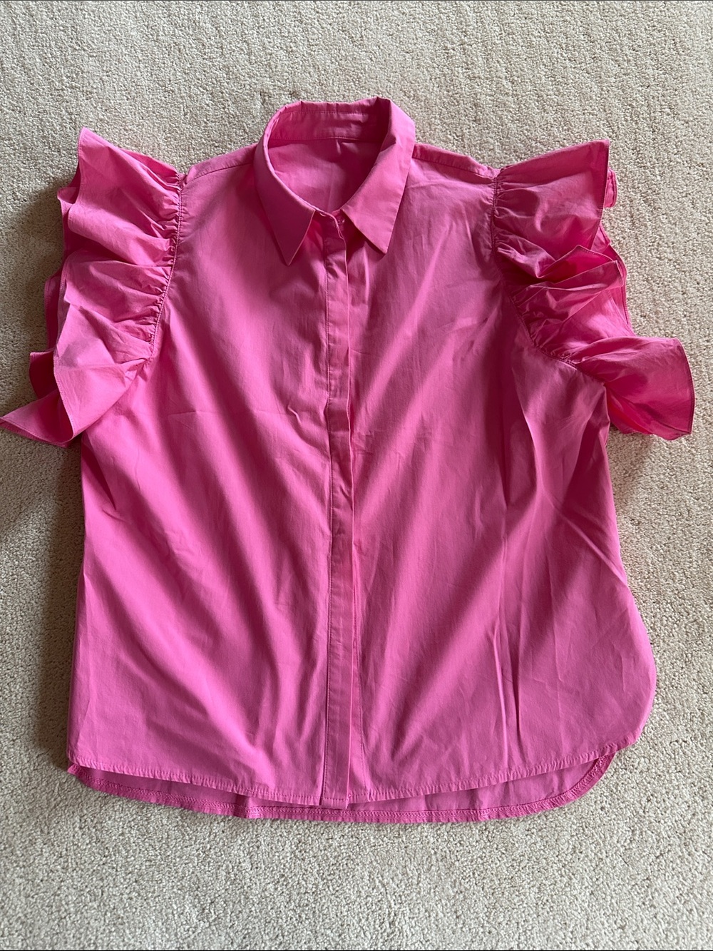 Source Unknown Hot Pink Ruffle Sleeve Button-Down Shirt